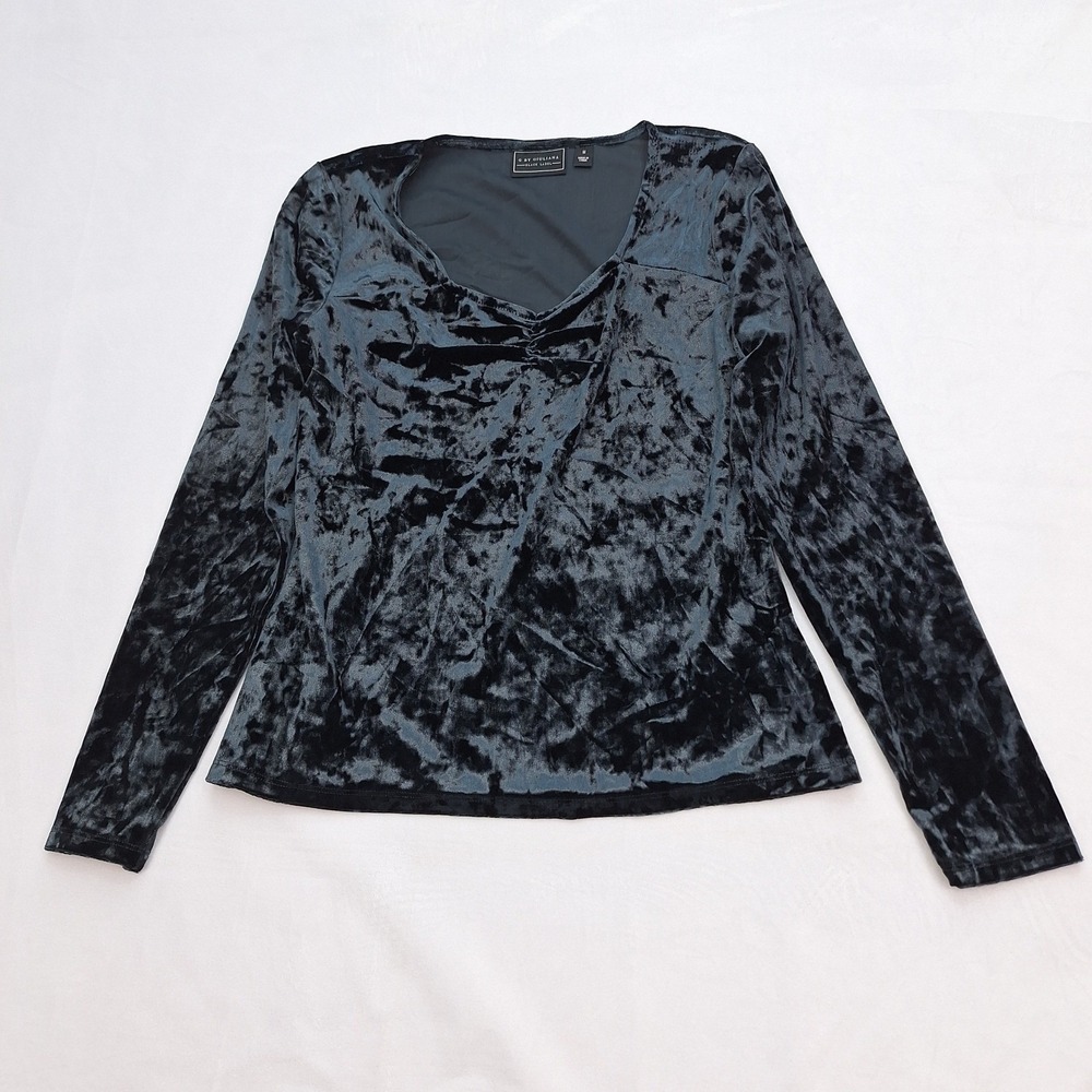G Giiuliana Black Label Top‎ Womens Medium Blue Black Crushed Velvet Goth Witchy